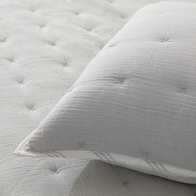 Wonderful All Season Cotton Gauze Quilt Set, Full/Queen Quilt + 2 Standard Shams, Light Grey