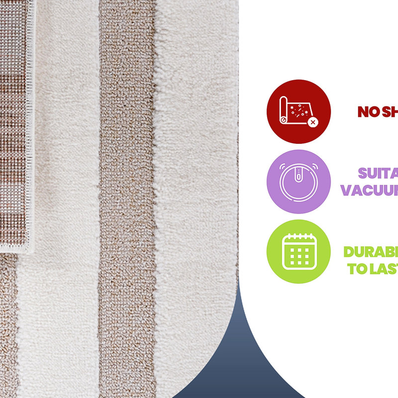Collection High-Low Striped/Indoor Area Rug, Modern, Contemporary, Geometric, Bohemian, Bedroom, Kitchen, Living Room, Non Shedding Carpet