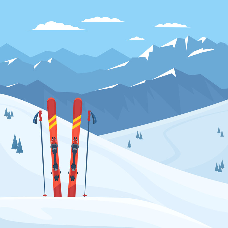 Red Ski Equipment by Rinat Khairitdinov - Wrapped Canvas Print, 30cm H x 30cm W x 3.8cm D