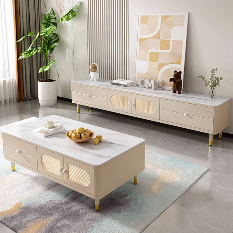 Meuble télé de style crème avec table basse