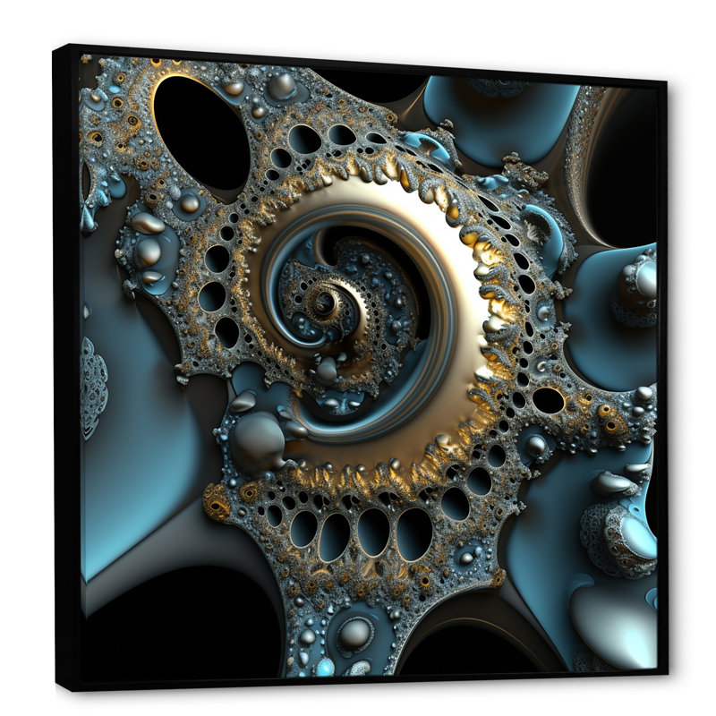 «Turquoise Fractal Emanation VII», reproduction sur toile, H 36 po x l 36 po x P 1,5 po, Toile avec cadre flottant noir