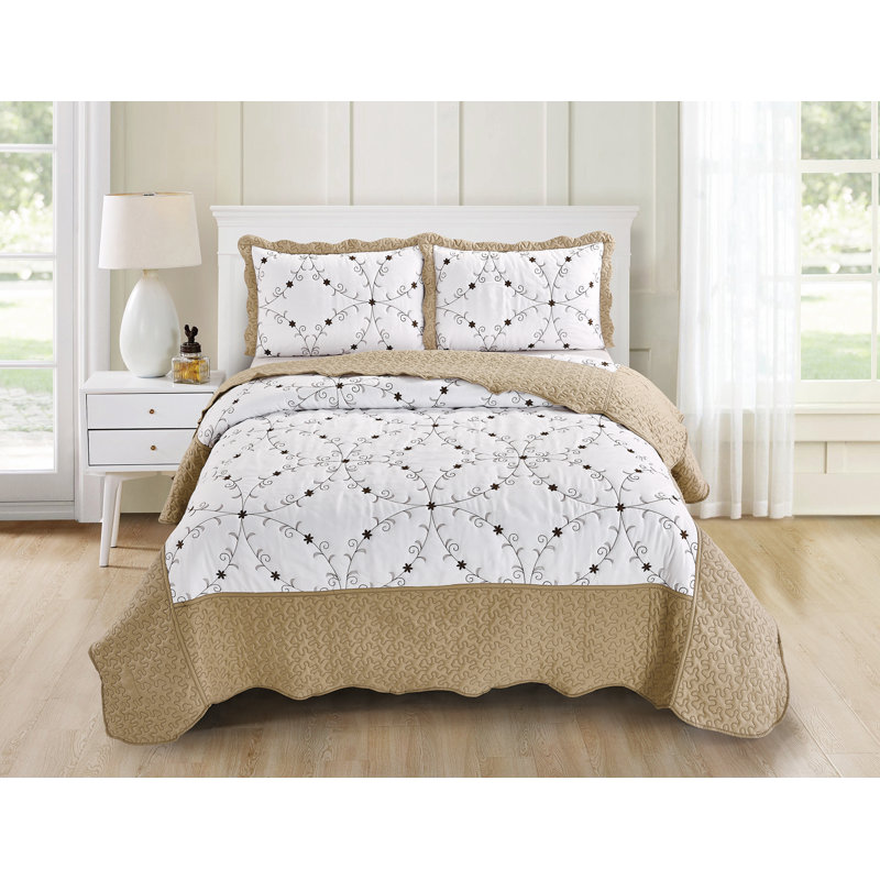 Ensemble de courtepointe réversible en microfibre Margene, Courtepointe pour grand lit + 2 taies décoratives