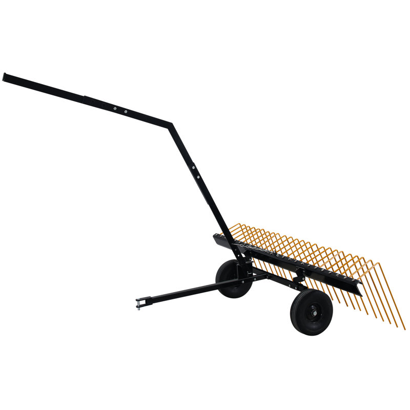 60 Inch Tow Behind Pine Straw Rake for ATV, Lawn Tractor or Mower – 24 Durable Steel Tines – Corrosion Resistant Dethatcher for Pine Needles – Heavy Duty Manual Garden Tool – Black