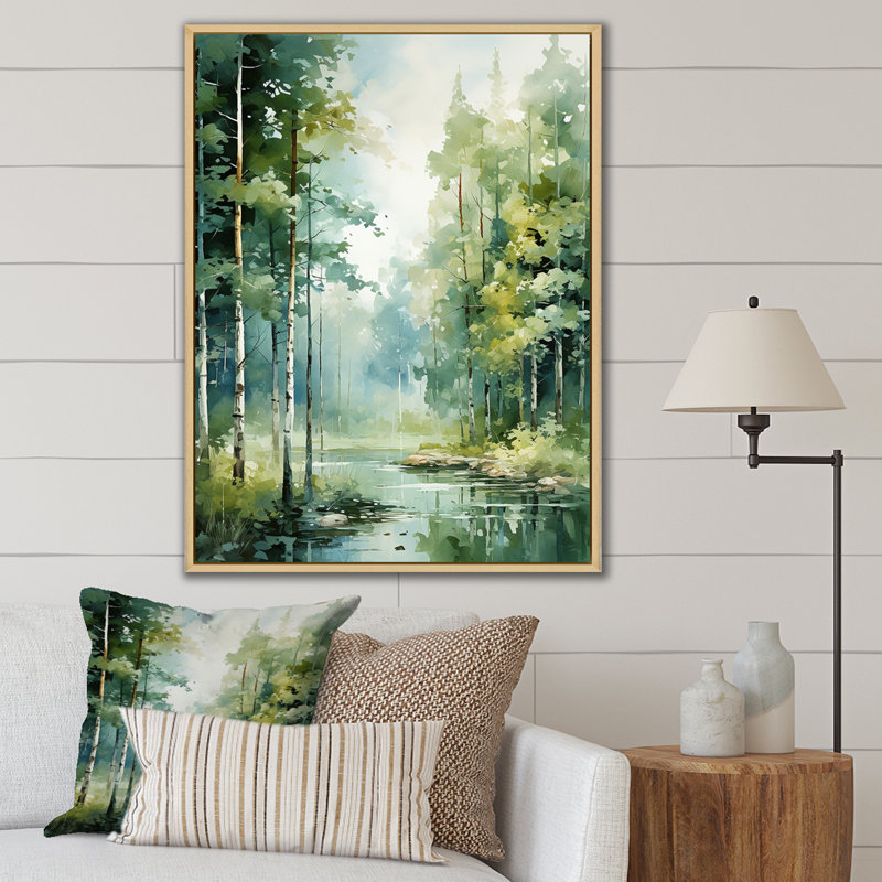 Tranquil Shadows Green Forest II - reproduction sur toile, Cadre naturel flottant, H 40 po x l 30 po x P 1,5 po