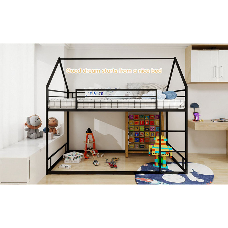 Metal Twin Over Twin Bunk Bed/ Heavy-Duty Sturdy Metal/ Noise Reduced/ Safety Guardrail/No Box Spring Needed,Black, Black