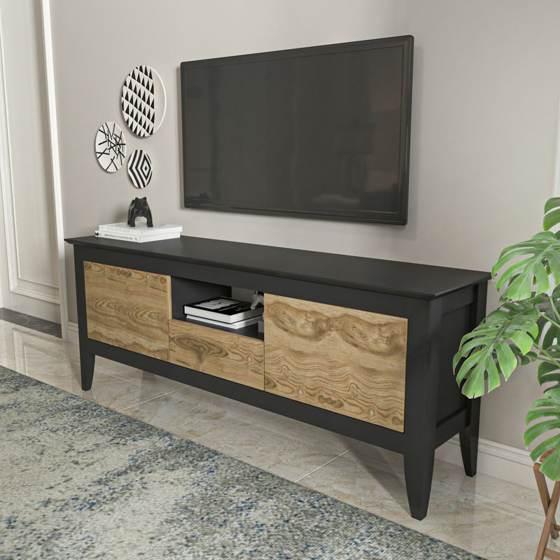 Stylish TV Stand, Black & Oud Oak, 59.1 x 13.8 x 20.5 inches | 100% Melamine Coated Particle Board, Thickness: 0.7 inches | Durable, Modern Design, Perfect for Living Rooms & Entertainment Spaces, Sleek Storage Solution