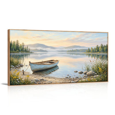 Lake Boat Canvas Wall Art Oil Painting Print Set Of 1