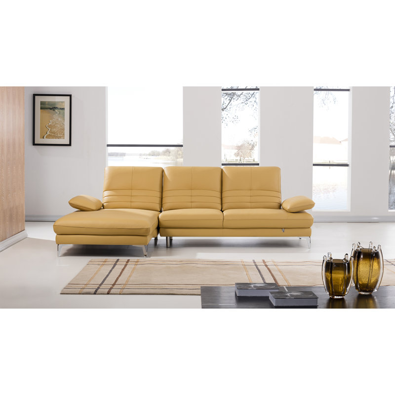 Balani Upholstered L-Shaped Sectional, Left Hand Facing, Gray Genuine Leather