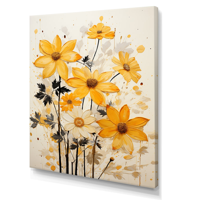 Minimalisme, fleurs orange sur toile, Toile tendue, H 20 po x l 12 po x P 1 po