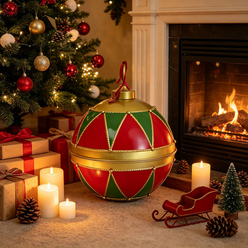 Boule de Noël vintage de 40 cm (16 pouces), décoration en métal, clochette festive à suspendre pour porche, portail, foyer, décoration de fêtes de fin d'année à la maison