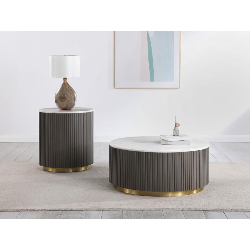 Acus Round Marble Top Coffee Table White, Charcoal
