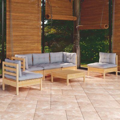 Ensemble de conversation modulaire en bois de pin avec coussins Lamaiya