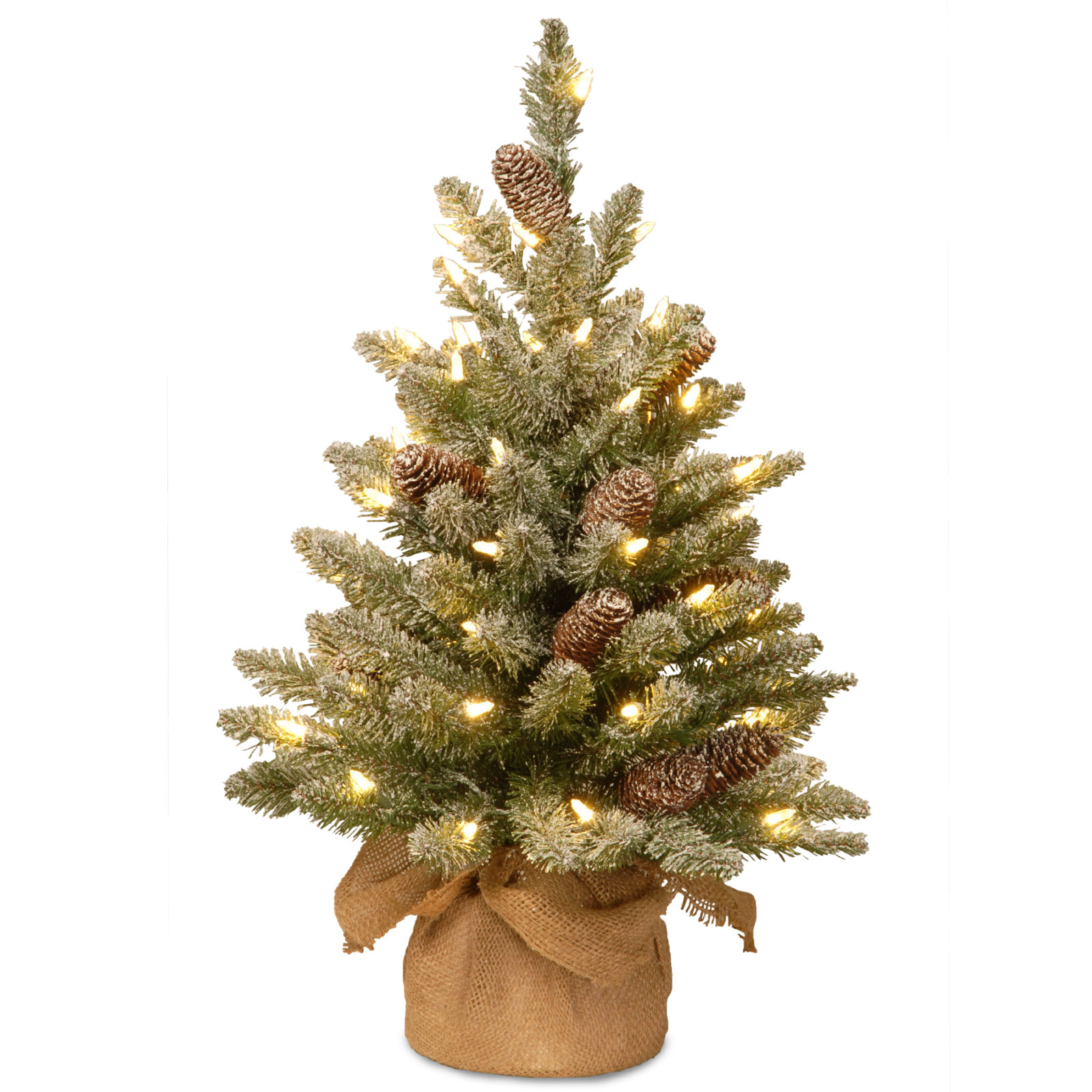 Flocked Fir Tree with LED Lights, 2'