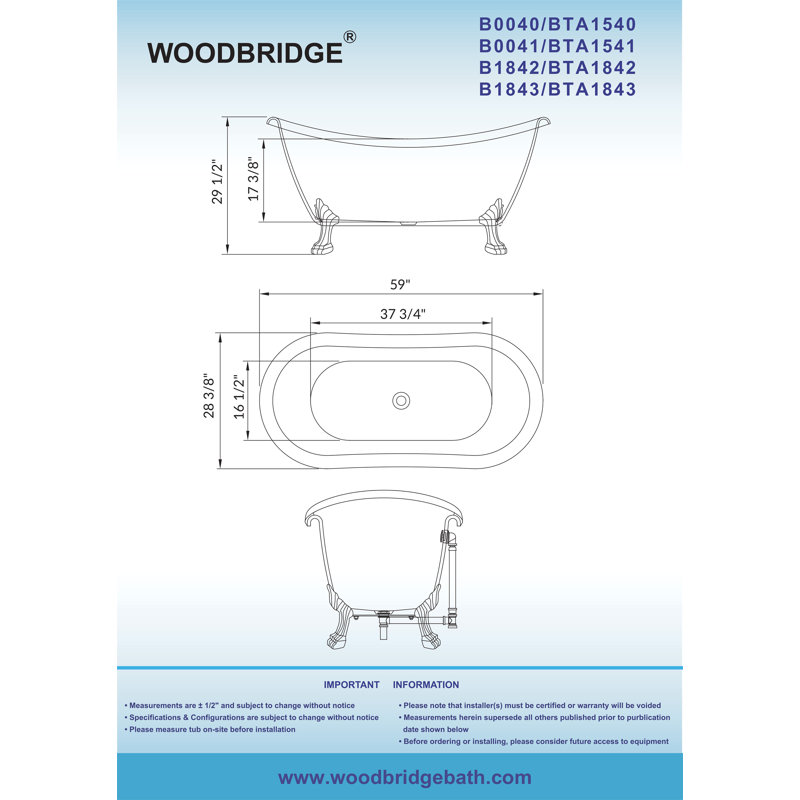 59" x 28" Clawfoot Soaking Acrylic Bathtub, Black, Chrome
