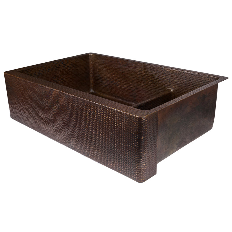 33" Hammered Copper Apron Front 70/30 Double Basin Kitchen Sink with Short 5" Divider