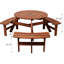 Table de pique-nique pour 6 personnes, table ronde en bois pour le patio, 3 bancs, trou pour parasol, plateau de table de 35 pouces, bords arrondis lisses intégrés, brun