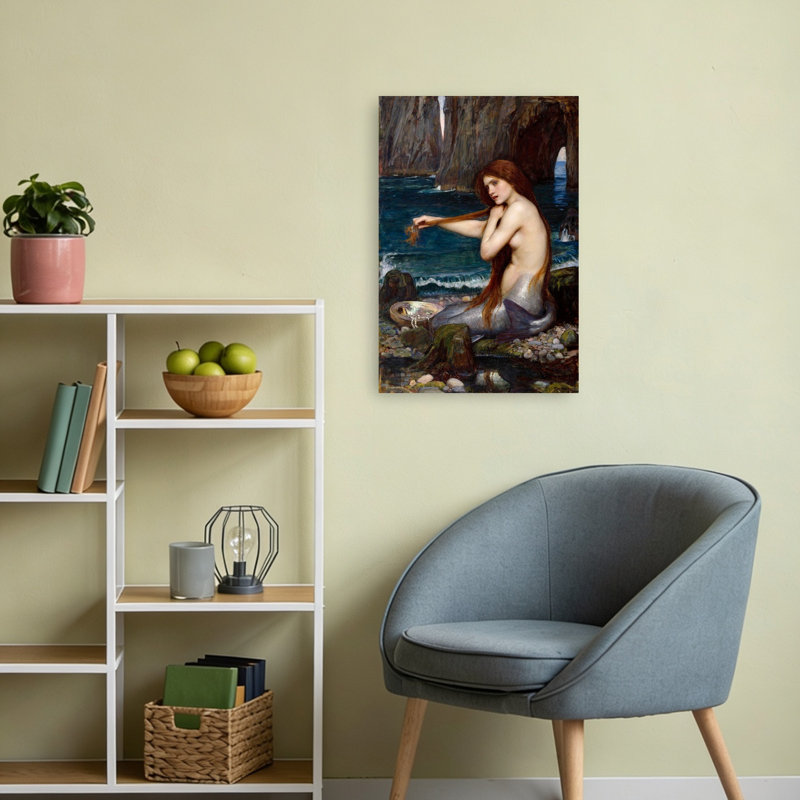 A Mermaid Classic Abstract Fish Landscape Nature Wall Art Print by John William Waterhouse - Wrapped Canvas Print