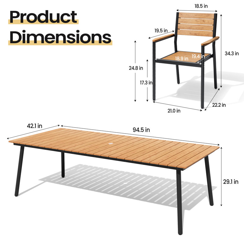 Ensemble repas rectangulaire pour 10 personnes avec trou pour parasol Cyanni, Brun