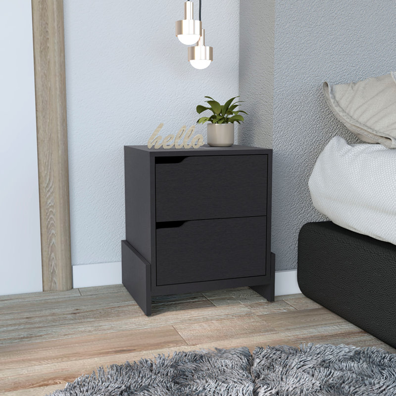 Nightstand, Bedside Table With 2-Drawers, Black