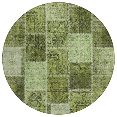 Tapis intérieur lavable rond vert olive et artichaut 8 pi HomeRoots
