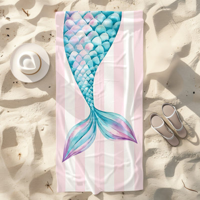  Serviette de plage en microfibre légère, absorbante et sans décoloration, 30 po x 60 po, queue de sirène rayée
