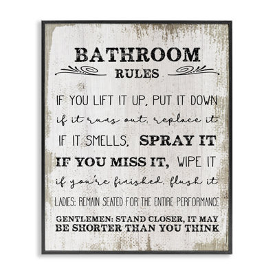 Bathroom Rules Funny Word Wood Textured Design XXL Black Framed Giclee Texturized Art by Daphne Polselli