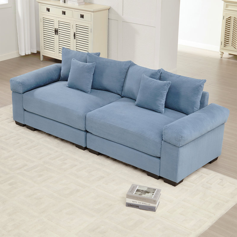 Coussin modulaire surdimensionné de 92 po avec accoudoirs extra larges en velours côtelé modulaire Cloud, Velours côtelé bleu