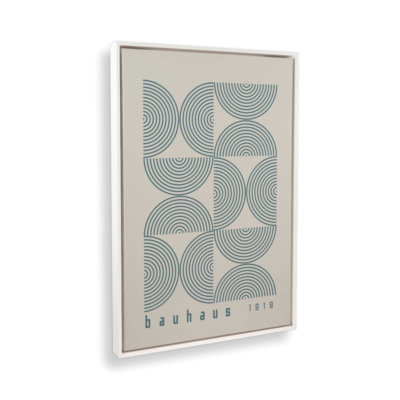 Affiche de composition Bauhaus, Cadre flottant blanc opaque, Beige / bleu orage, H 18,75 po x l 12,75 po