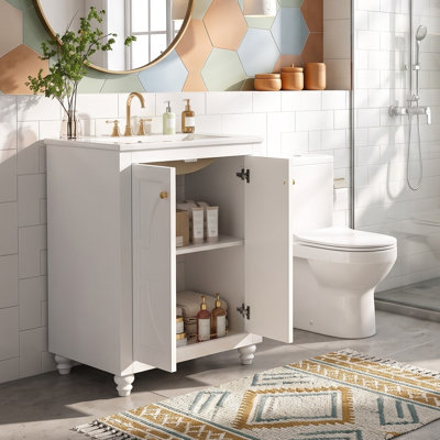 Meuble-lavabo de salle de bain avec motif elliptique orné et charnières à fermeture douce
