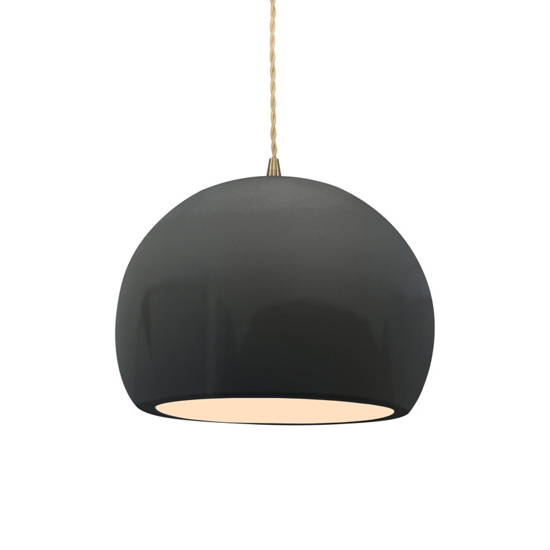 Luminaire suspendu à 1 lumière Aschwin, H 7,75 po x l 10 po x P 10 po, Gris brillant, Laiton antique