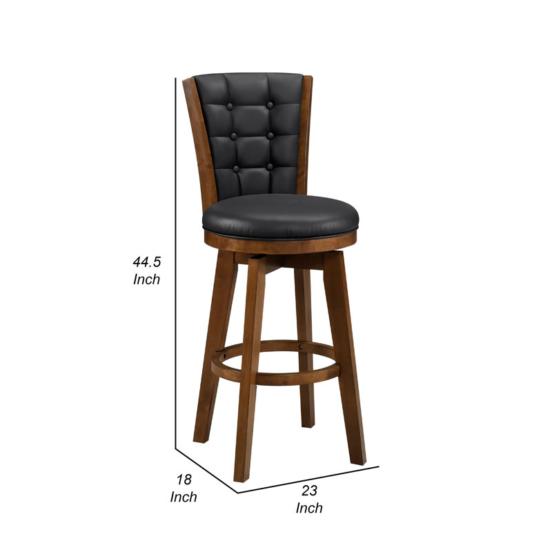 Ensemble de 2 fauteuils pivotants Core, bois brun, similicuir noir, Tabouret de bar (siège d'une hauteur de 30 po)