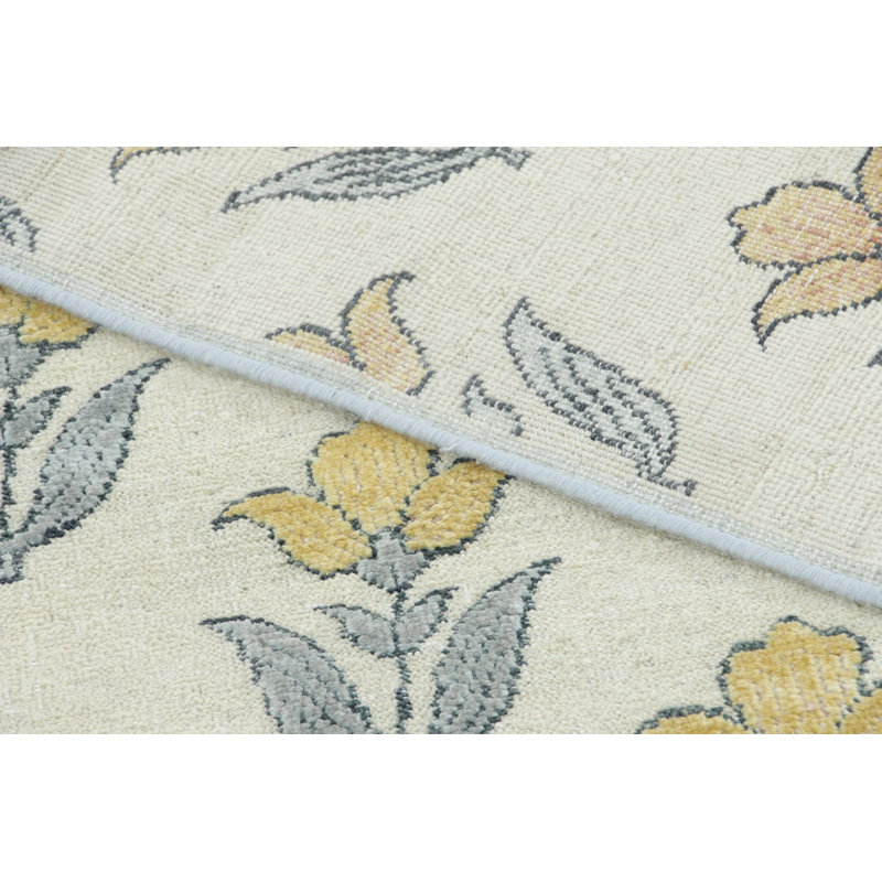 Block Print Handmade Silk and Wool Area Rug