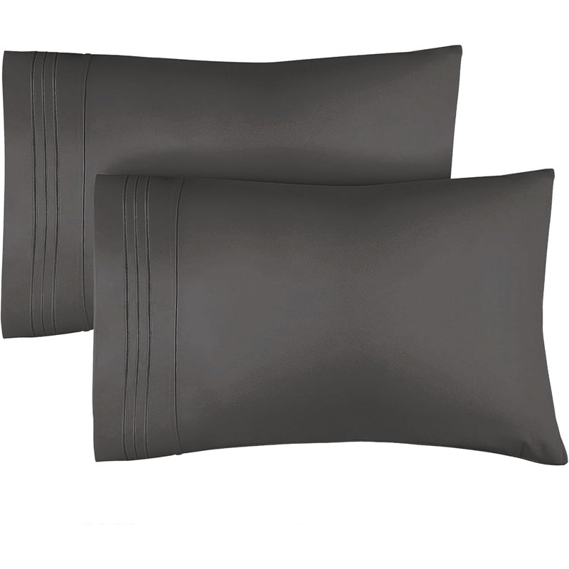 Microfiber Pillowcase Set of 2, Soft Double Brushed Pillow Covers, Breathable & Easy Care, Queen, Dark Gray