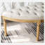 Banc semi-circulaire en lin et coton, style campagnard américain, en chêne vieilli, pour salon et chambre.