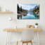 Toile en bois sur un lac turquoise avec des montagnes enneigées, art mural-604860463