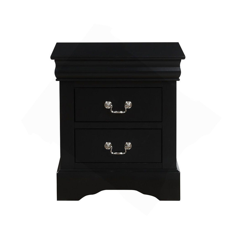 2 Drawers Wooden Nightstand In Black Finish, Black