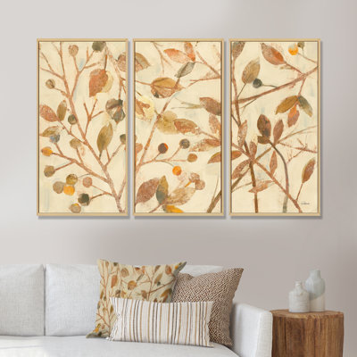 Copper Branches Composition - Ensemble de 3 reproductions d'art encadrées sur toile