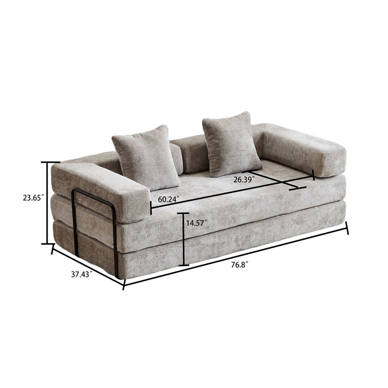 Canapé-lit convertible 2 places avec structure extérieure en métal Modern Minimalist, Chenille gris pâle