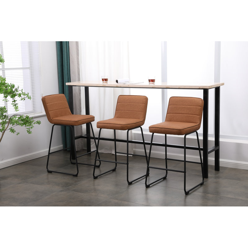 Upholstered Counter Stool with Metal Frame, Camel