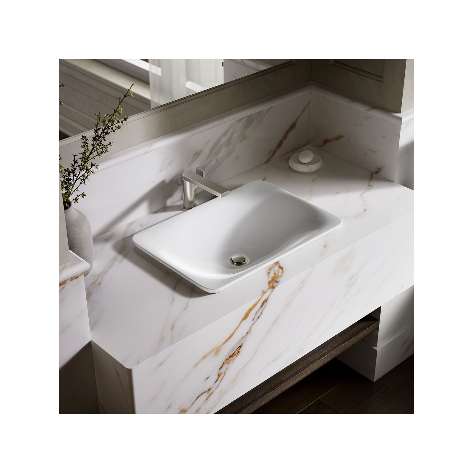 Carillon Ceramic Rectangular Drop-in Bathroom Sink, White