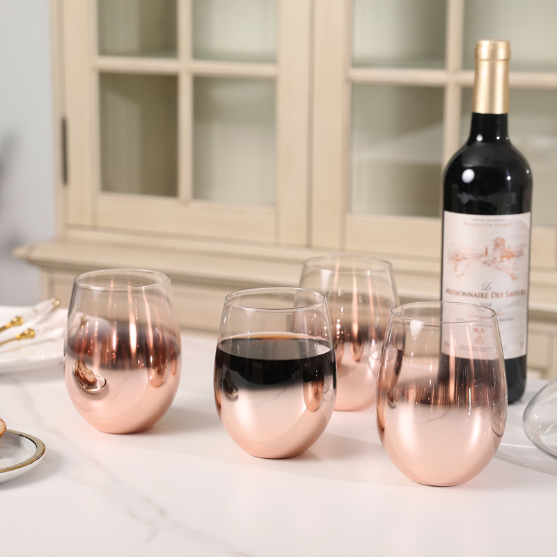 4 Piece 237ml Wine Glass Set, Rose Gold