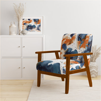 Abstract Pattern With Blue & Golden Textures II - Upholstered Modern Velvet Arm Chair