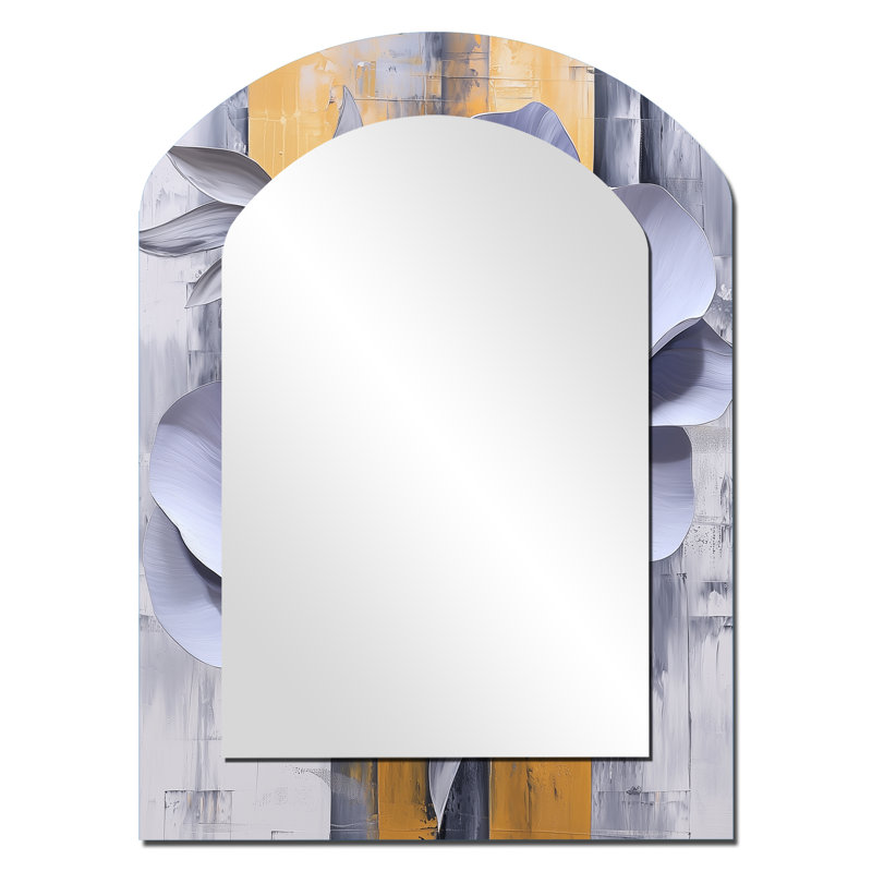 Lavande et équilibre doré des pivoines Blossom I - miroir mural asymétrique pivoine, miroir décoratif mauve arqué, impression d'art en métal