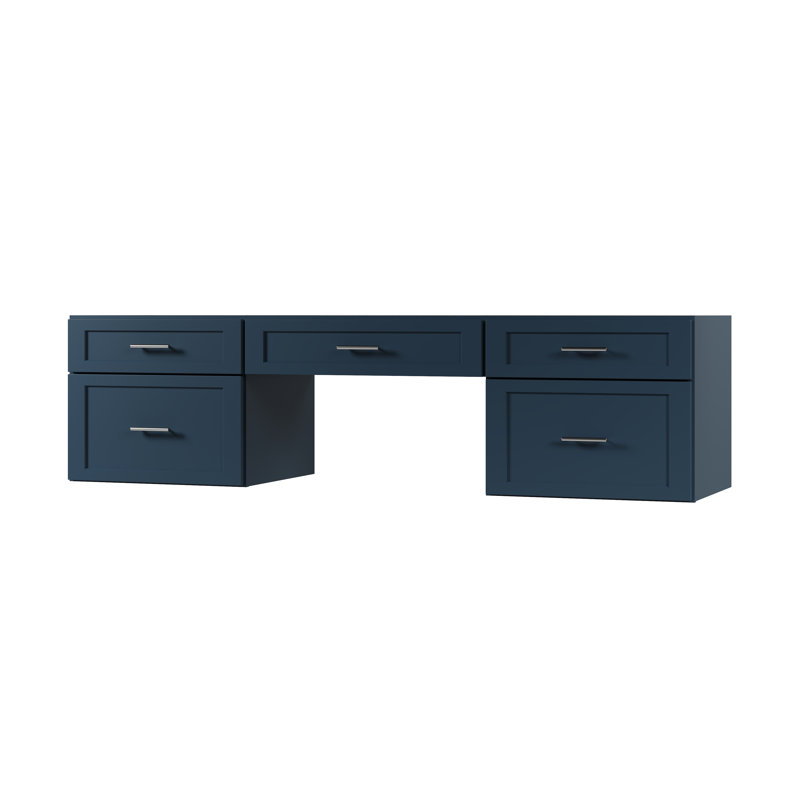 Ensemble de meuble-lavabo mural flottant double 78 po avec bureau Disar, Bleu