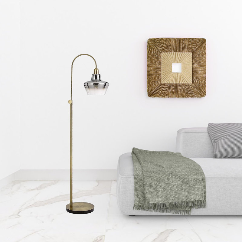 Lampe sur pied ajustable 61 "en laiton avec abat-jour fantaisie en verre vieilli