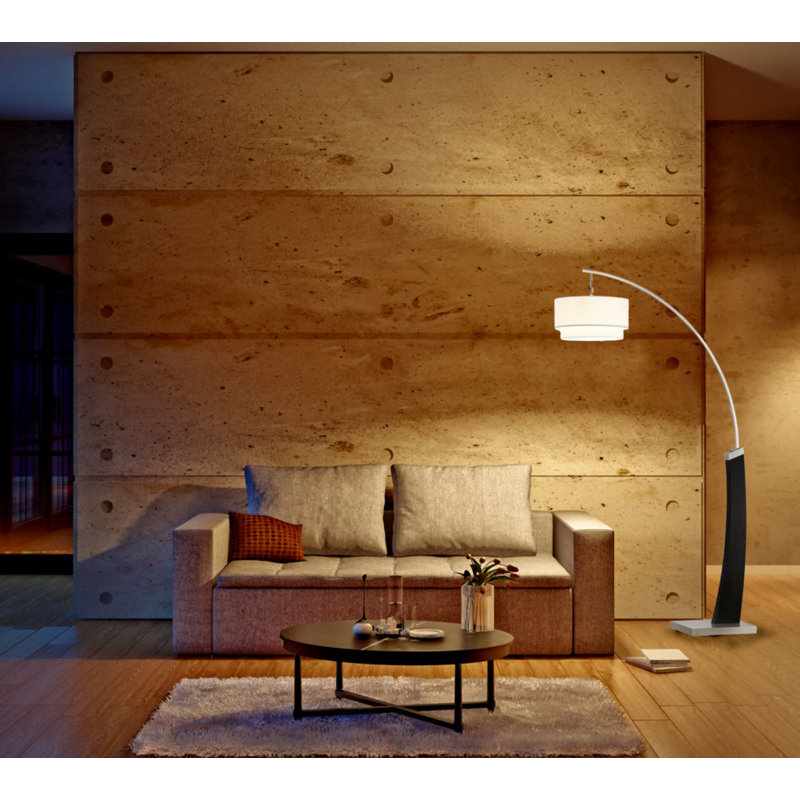 81'' Black/Brushed Steel Arched Floor Lamp, White
