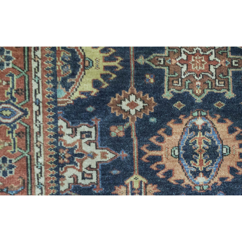 Hand-Knotted High-Quality Blue and Red Runner
