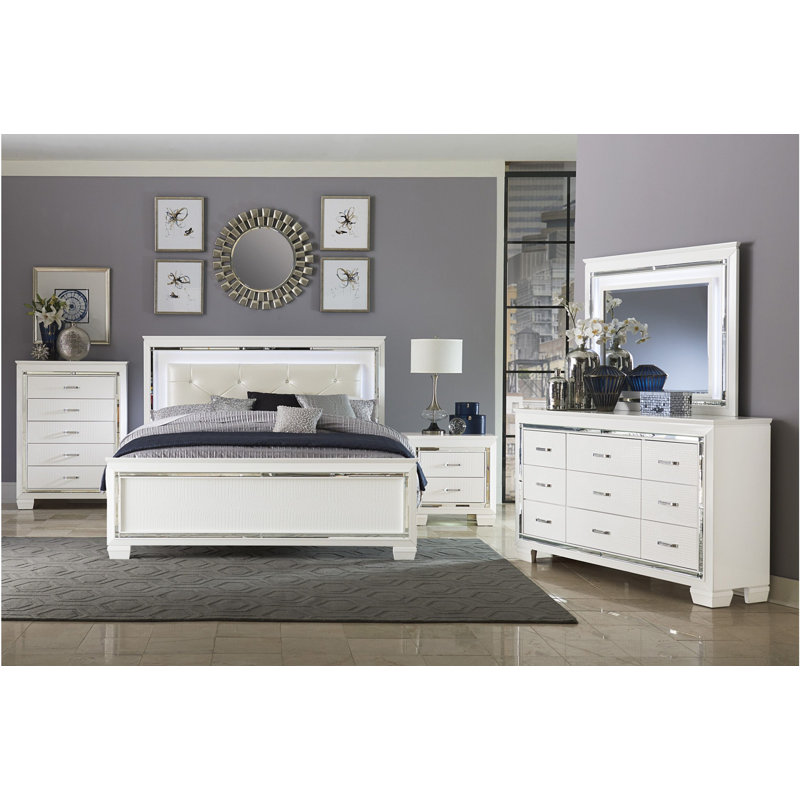 Ensemble de chambre avec lit plateforme 4 pièces Hiede, Blanc