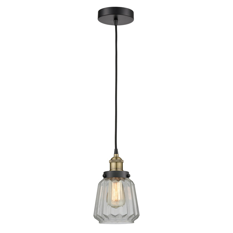 Luminaire suspendu conique à 1 lumière Caggiano, Transparent, Laiton antique noir