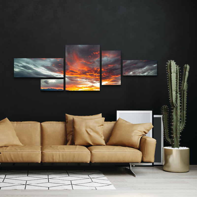 Ensemble de 5 panneaux muraux - Marco Germinario «Sunset In Arizona», art mural sur toile pour le salon, la chambre à coucher ou le bureau 